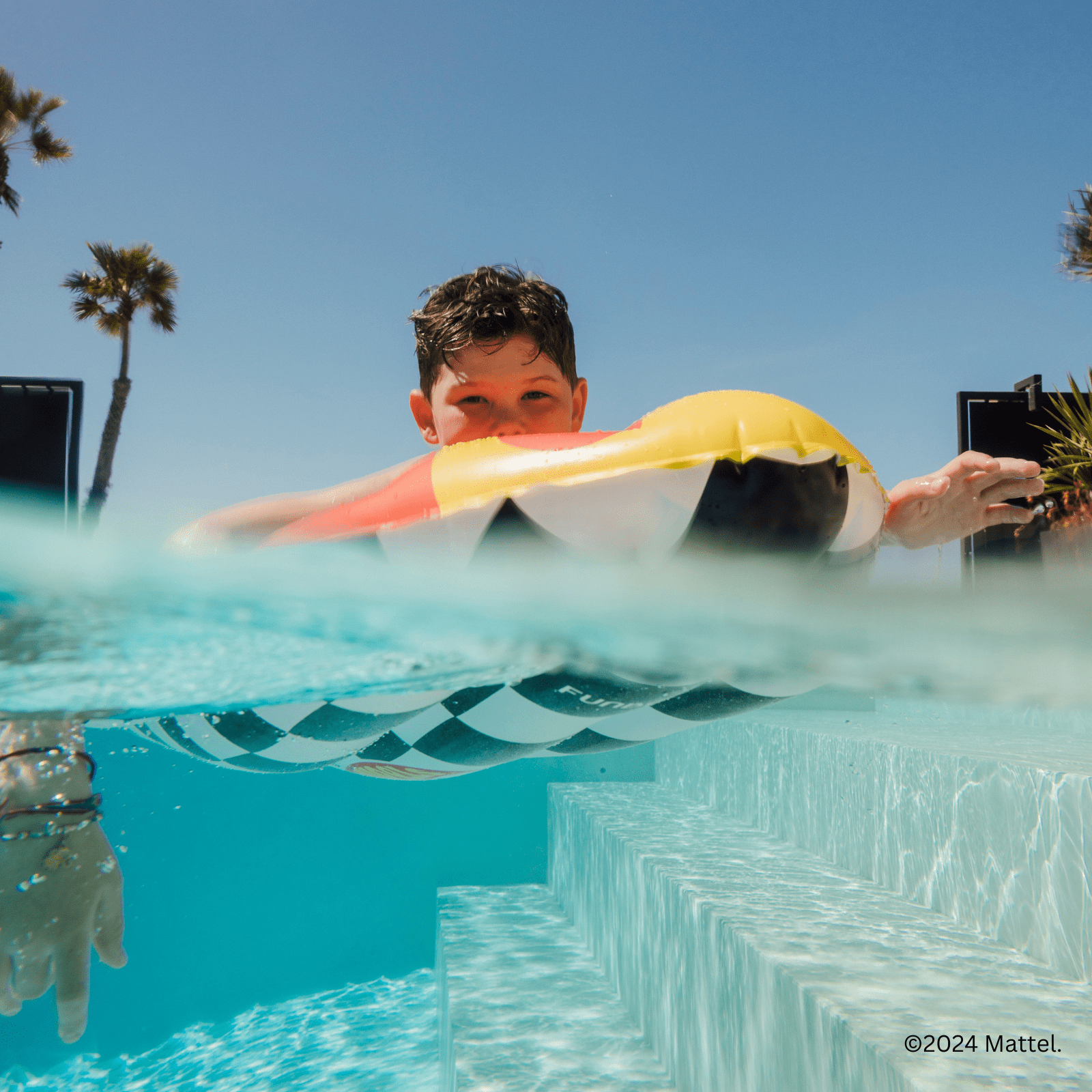 Hot Wheels Checkered Flame Surfboard Pool Float | FUNBOY