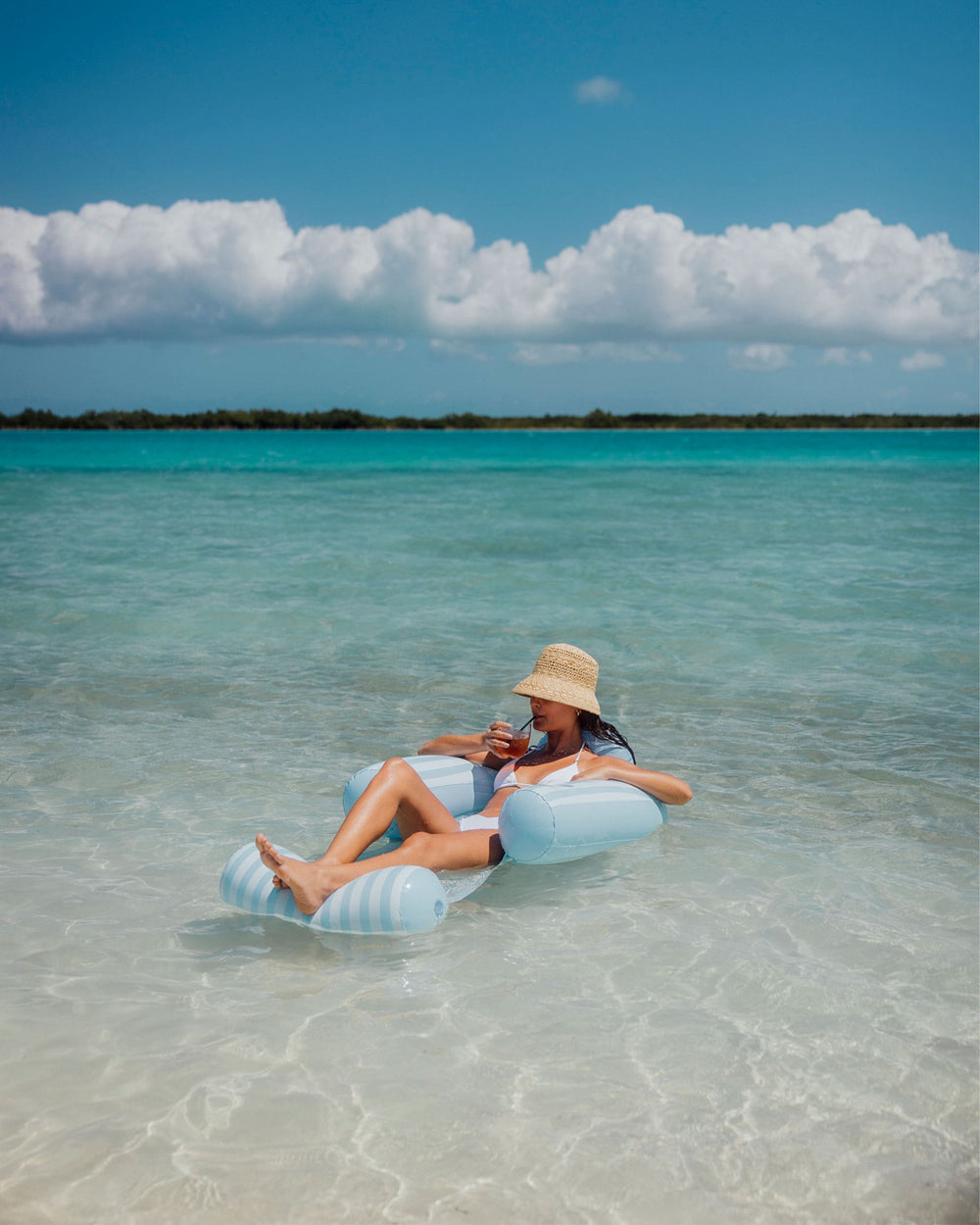 Blue & White Stripe Coastal Mesh Chair Pool Float | FUNBOY Online