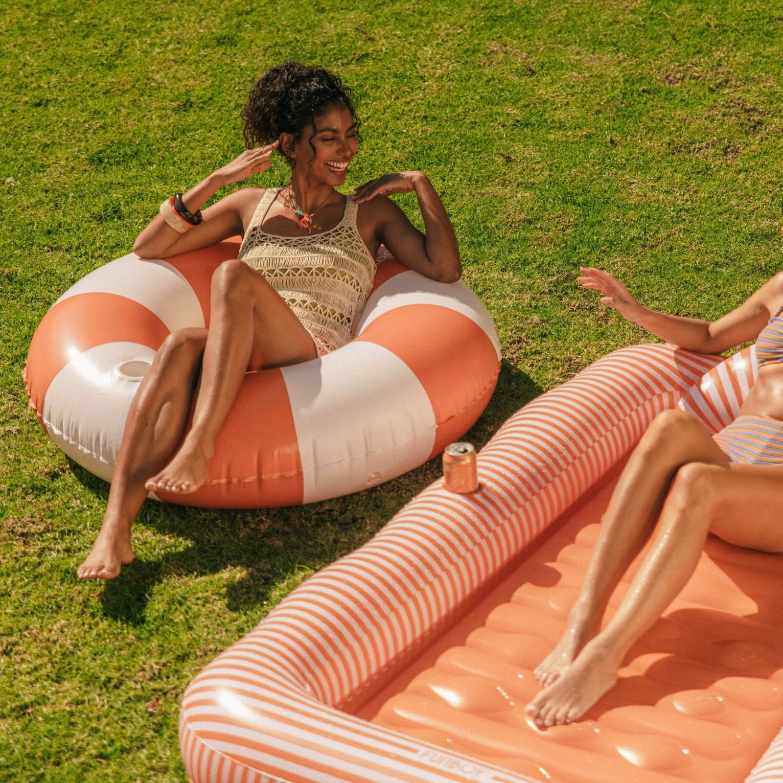 Large Pool Tube Float: Burnt Orange & White Stripes, 48" | FUNBOY Near Me