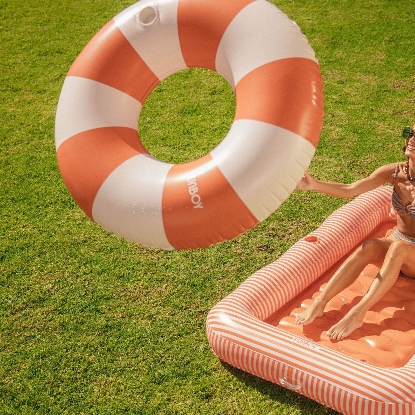 Large Pool Tube Float: Burnt Orange & White Stripes, 48" | FUNBOY Near Me