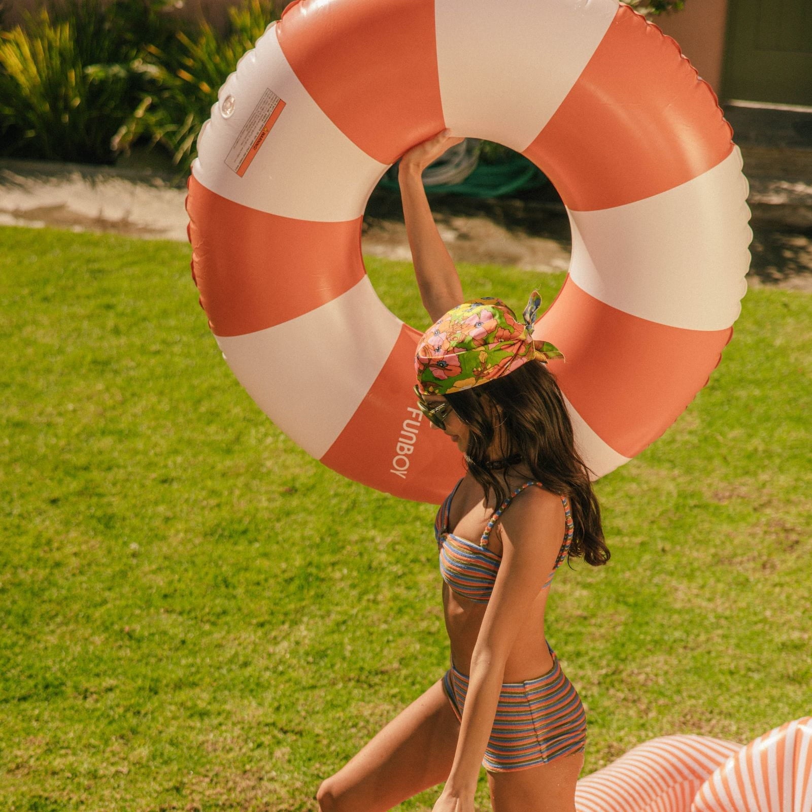 Large Pool Tube Float: Burnt Orange & White Stripes, 48" | FUNBOY Near Me