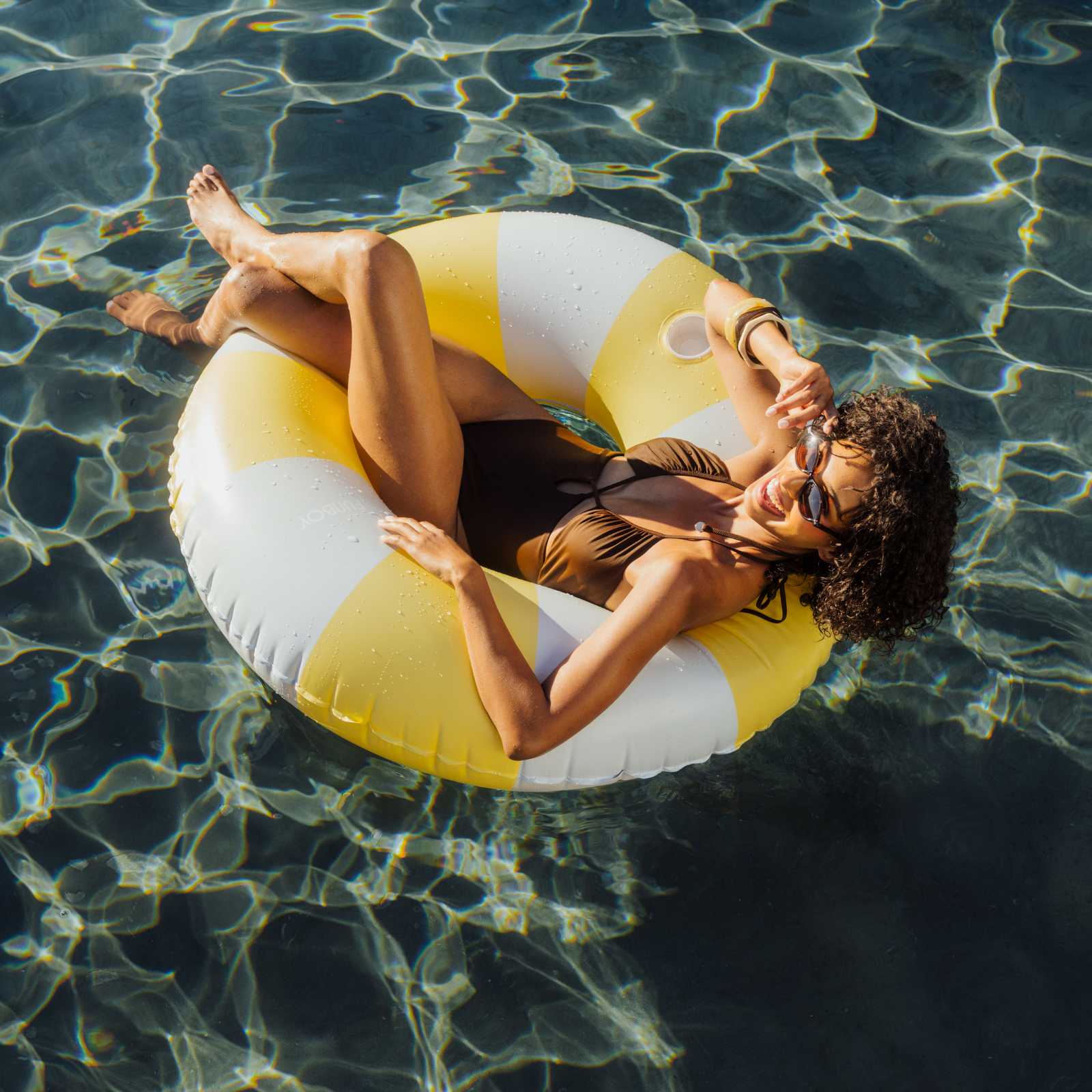 Large Pool Tube Float: Butter Yellow and Blue Stripes, 48" | FUNBOY Outlet