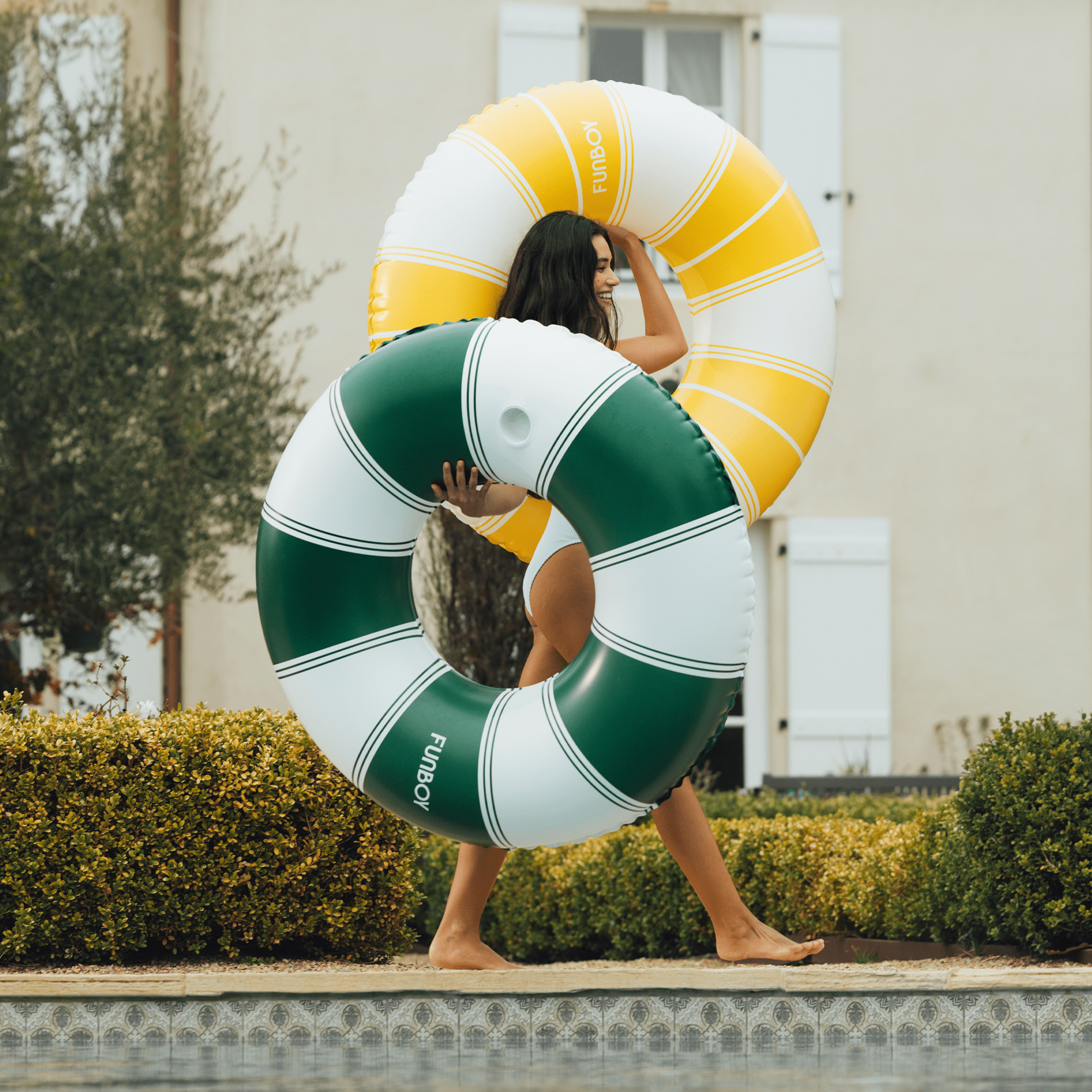 Vintage Green Stripe Inflatable Pool Float with Cup Holder 48" | FUNBOY Discount