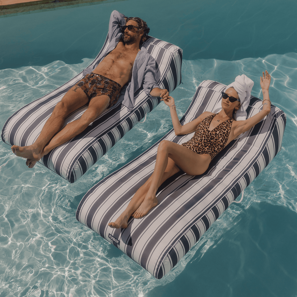 Cabana Navy Stripe Sunbed Lounger 2 Pack Fabric-Covered Pool Floats | FUNBOY Near Me