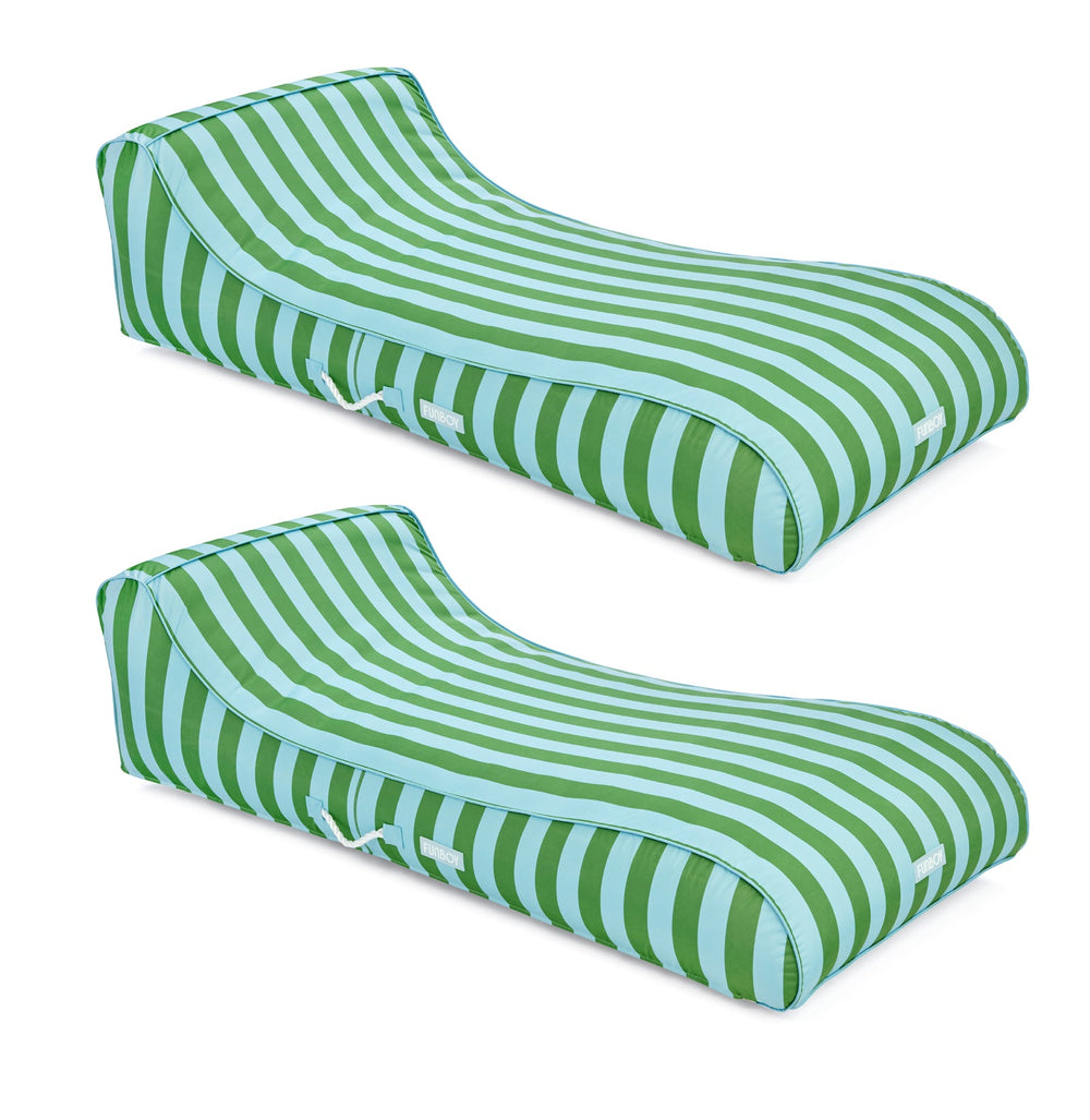 Fabric Sunbed Lounger 2-Pack, Green & Blue Striped | FUNBOY Discount