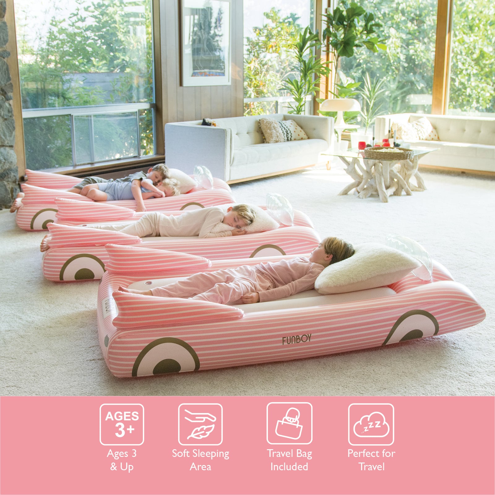 Kids Sleepover Bed - Pink Convertible Air Mattress | FUNBOY US