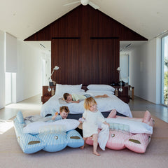 Kids Sleepover Beds, Pink & Blue Convertible, 2 Pack | FUNBOY For Sale