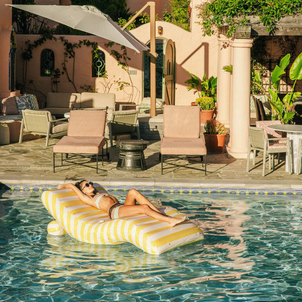 Yellow Striped Chaise Lounger Pool Float | FUNBOY For Sale