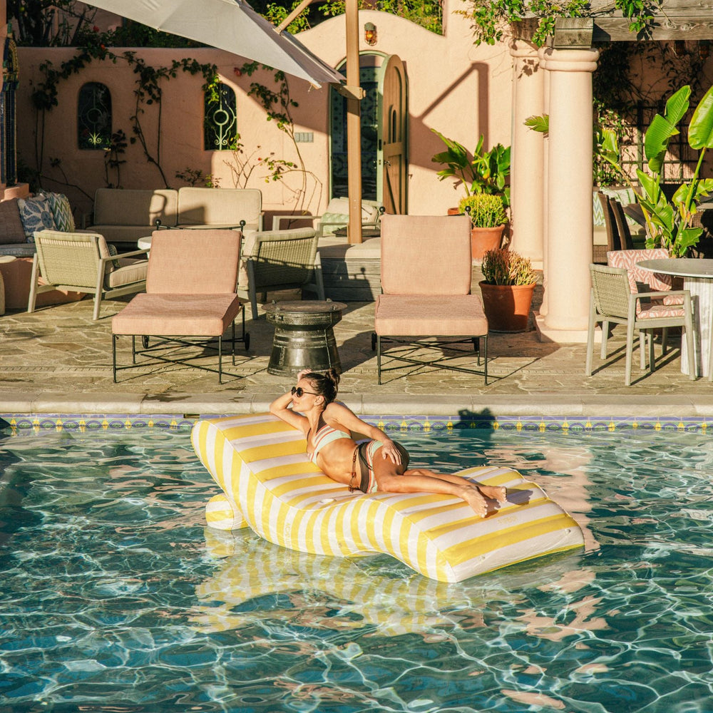 Yellow Striped Chaise Lounger Pool Float | FUNBOY For Sale