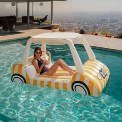 Yellow & White Cabana Golf Cart Pool Float, Removable Shade | FUNBOY Discount