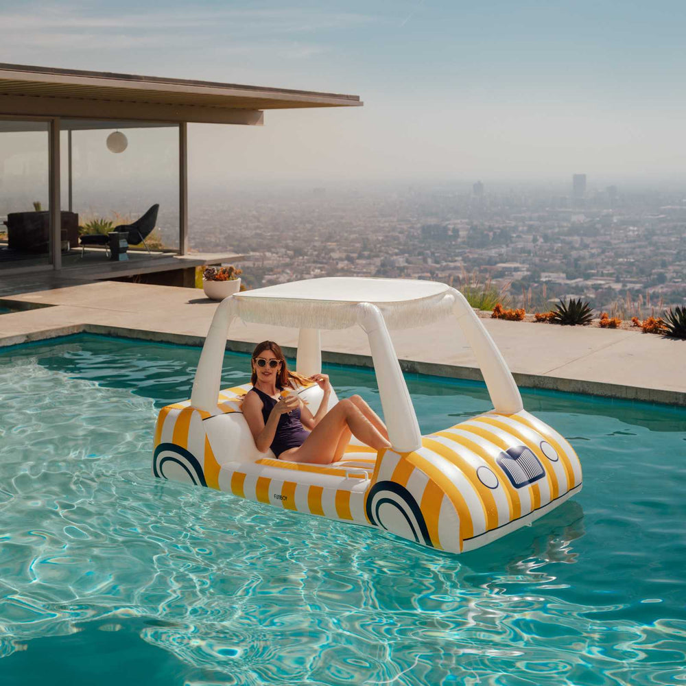 Yellow & White Cabana Golf Cart Pool Float, Removable Shade | FUNBOY Discount