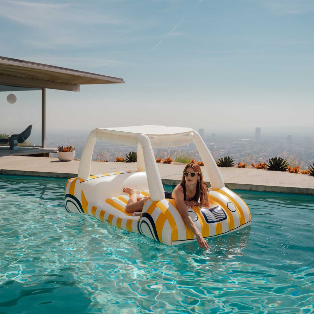 Yellow & White Cabana Golf Cart Pool Float, Removable Shade | FUNBOY Discount