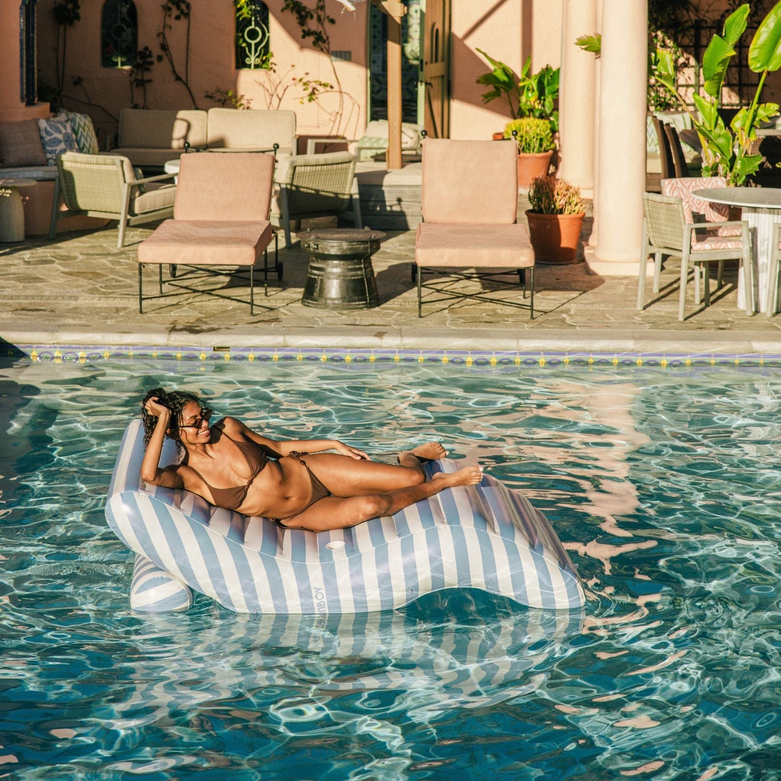 Blue Striped Chaise Lounger Pool Float | FUNBOY Outlet