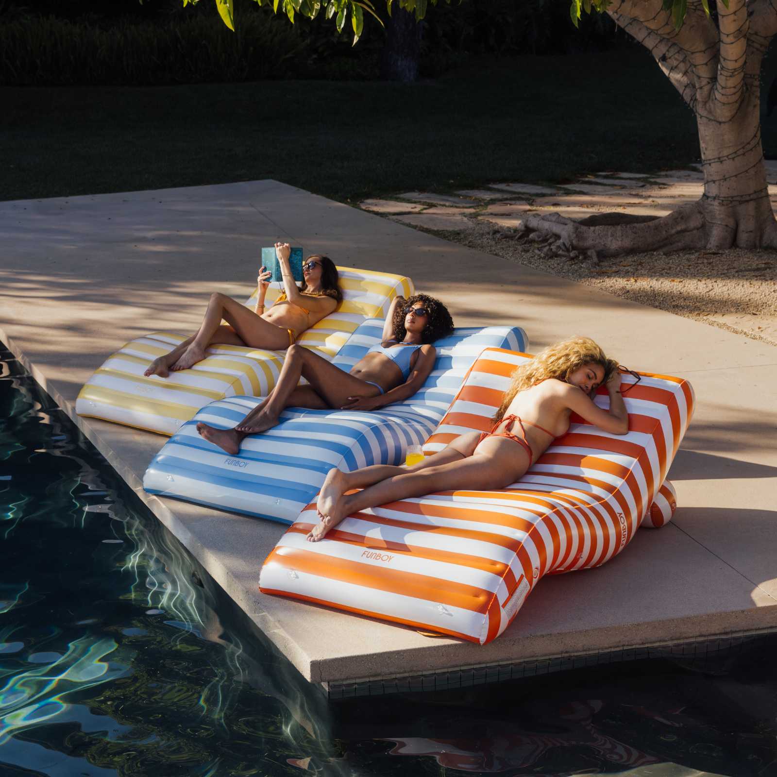Blue Striped Chaise Lounger Pool Float | FUNBOY Outlet