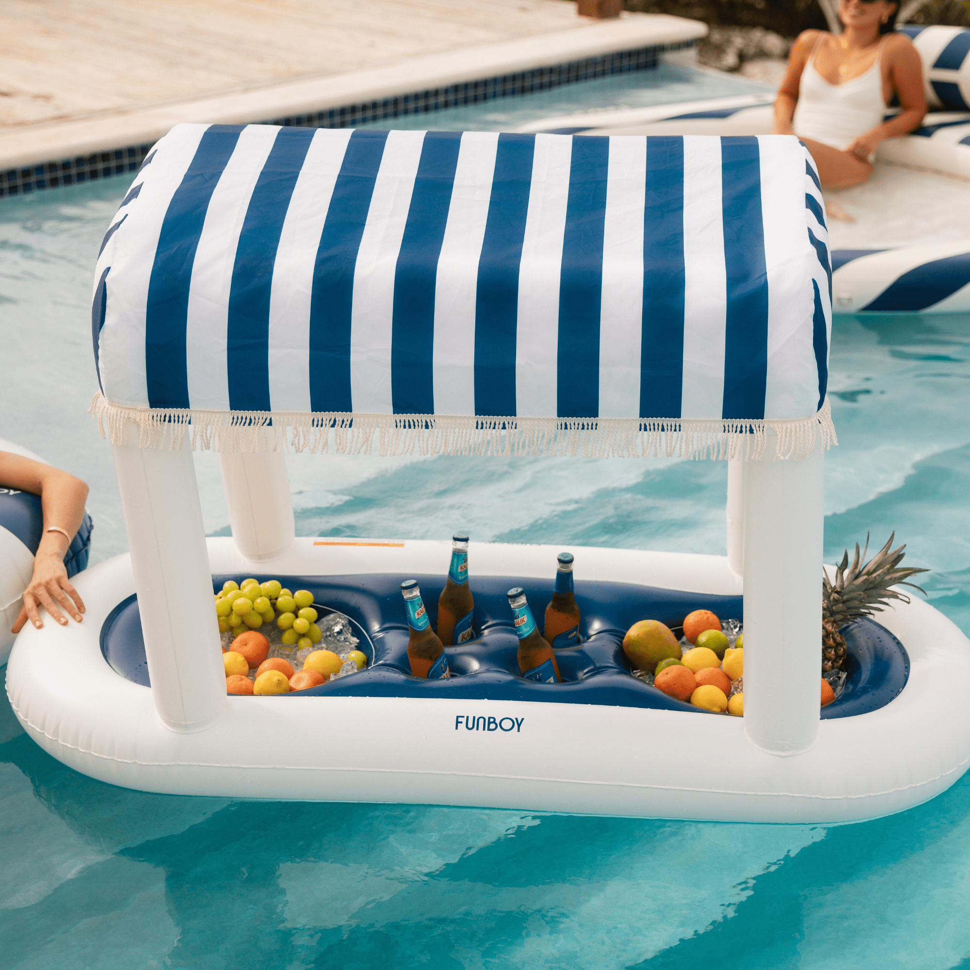 Navy Blue & White Striped Floating Cabana Bar | FUNBOY Sale
