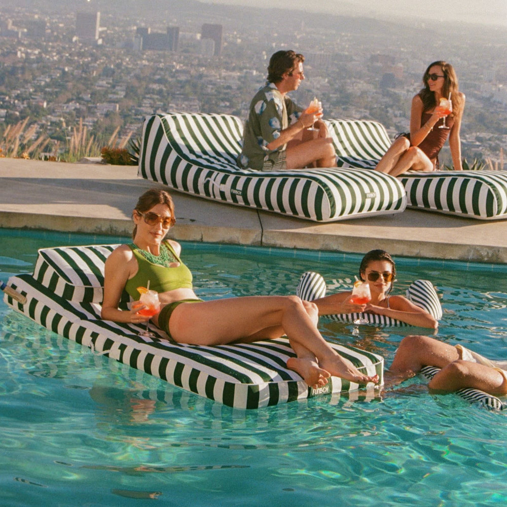 Fabric Classic Mat Lounger Pool Float - Green Cabana Stripe | FUNBOY US