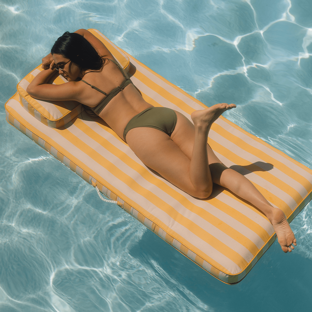 Fabric Classic Mat Lounger Pool Float - Yellow Cabana Stripe | FUNBOY Near Me