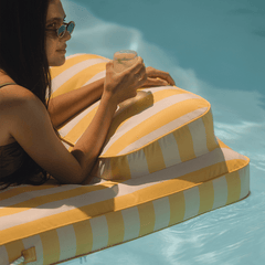 Fabric Classic Mat Lounger Pool Float - Yellow Cabana Stripe | FUNBOY Near Me