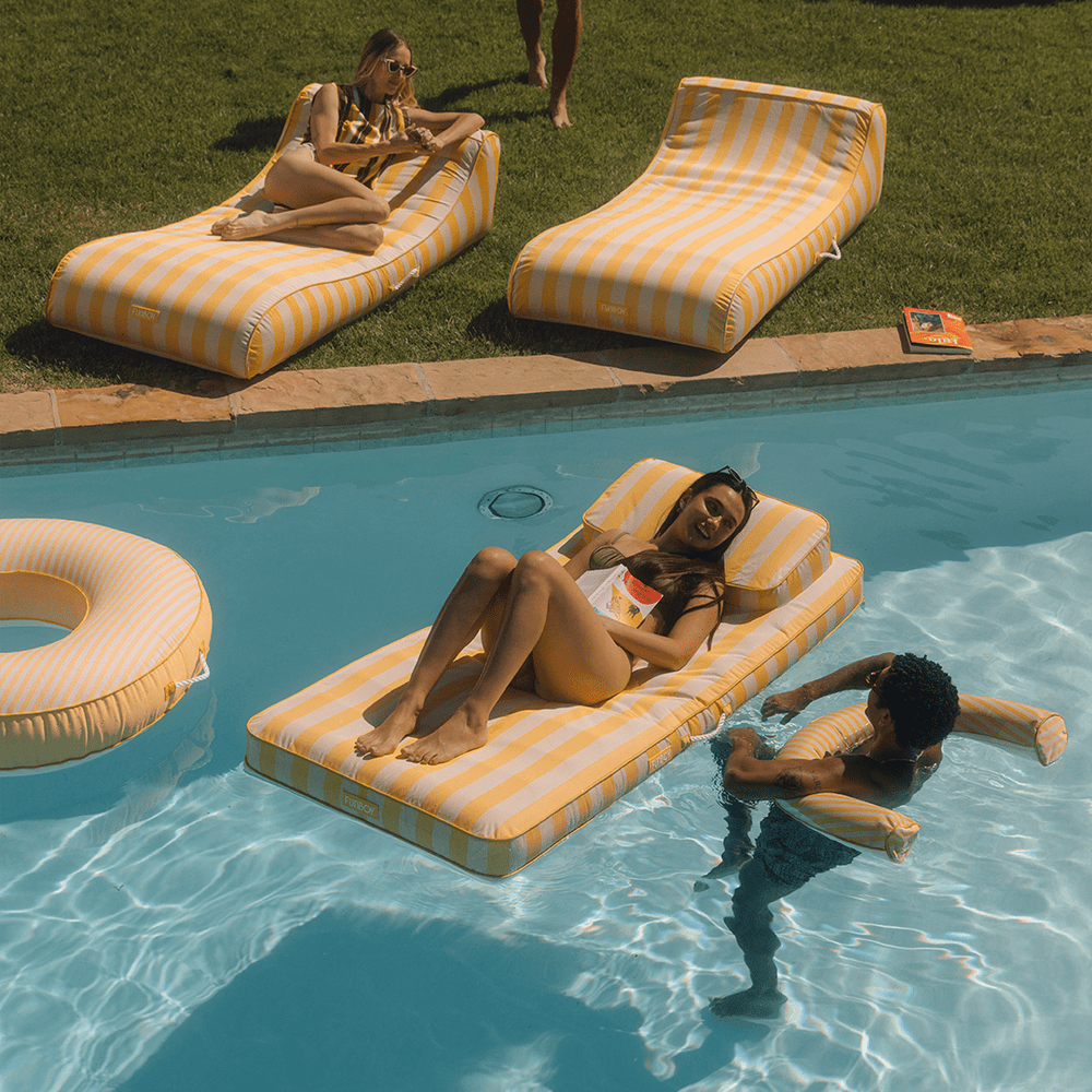 Fabric Classic Mat Lounger Pool Float - Yellow Cabana Stripe | FUNBOY Near Me