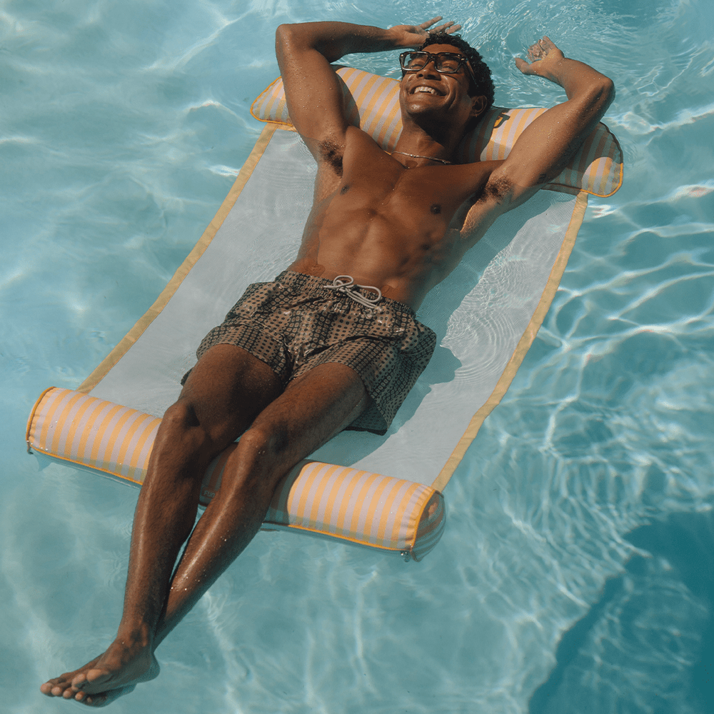 Premium Fabric Pool Hammock -Yellow Cabana Stripe | FUNBOY For Sale