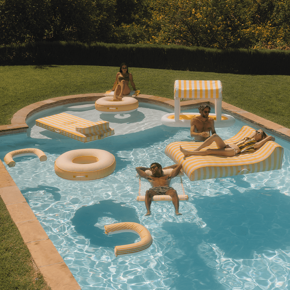 Premium Fabric Pool Hammock -Yellow Cabana Stripe | FUNBOY For Sale