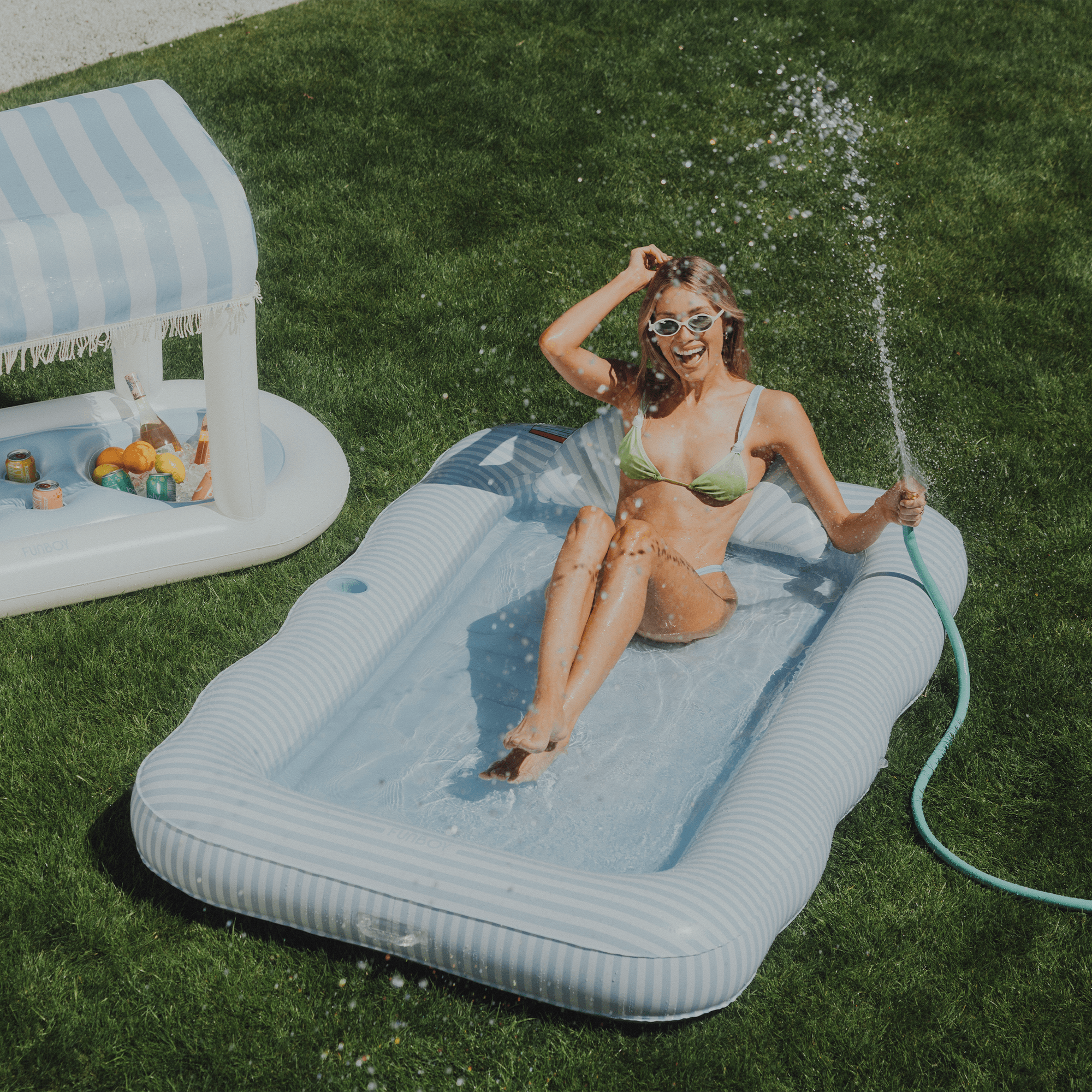 Tanning Pool Lounger: Blue & White Stripes | FUNBOY Near Me