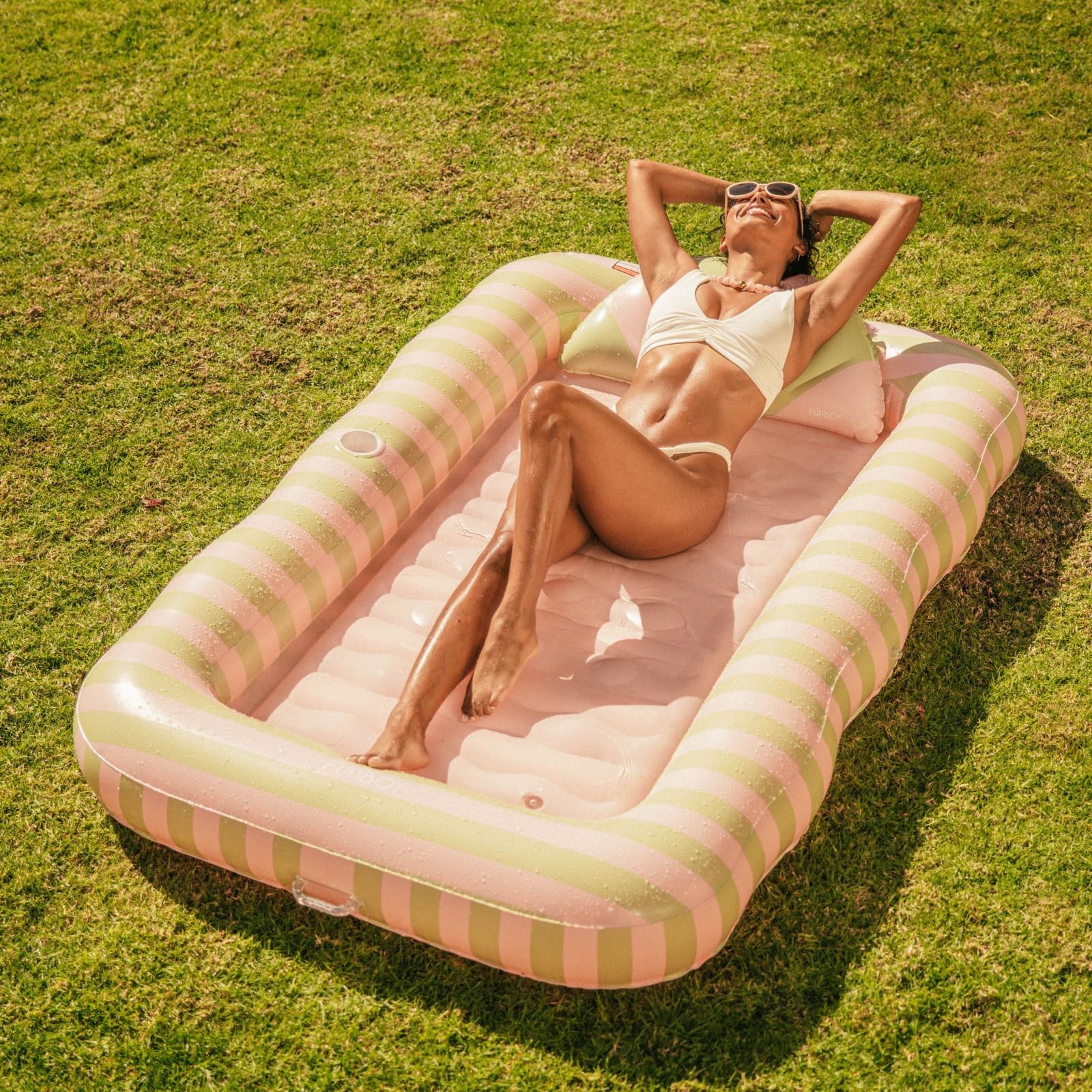 Tanning Pool Lounger: Coral & Blue Stripes | FUNBOY Sale
