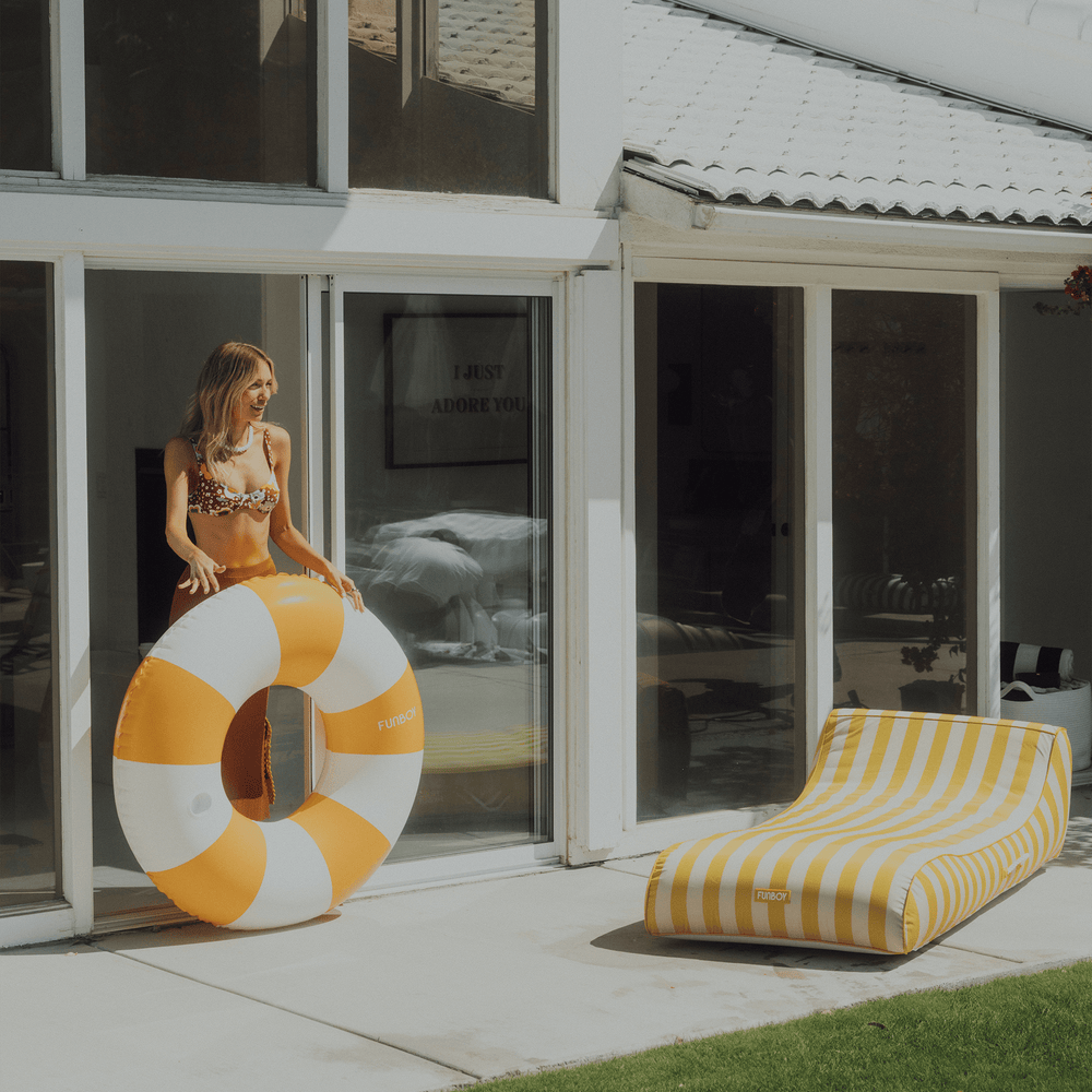 Large Pool Tube Float: Yellow & White Stripes, 48" | FUNBOY US