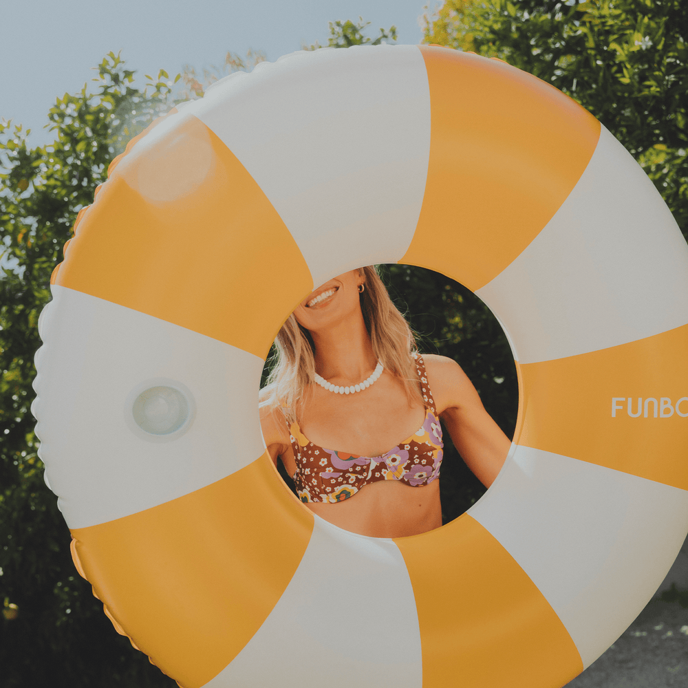 Large Pool Tube Float: Yellow & White Stripes, 48" | FUNBOY US