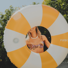 Large Pool Tube Float: Yellow & White Stripes, 48" | FUNBOY US