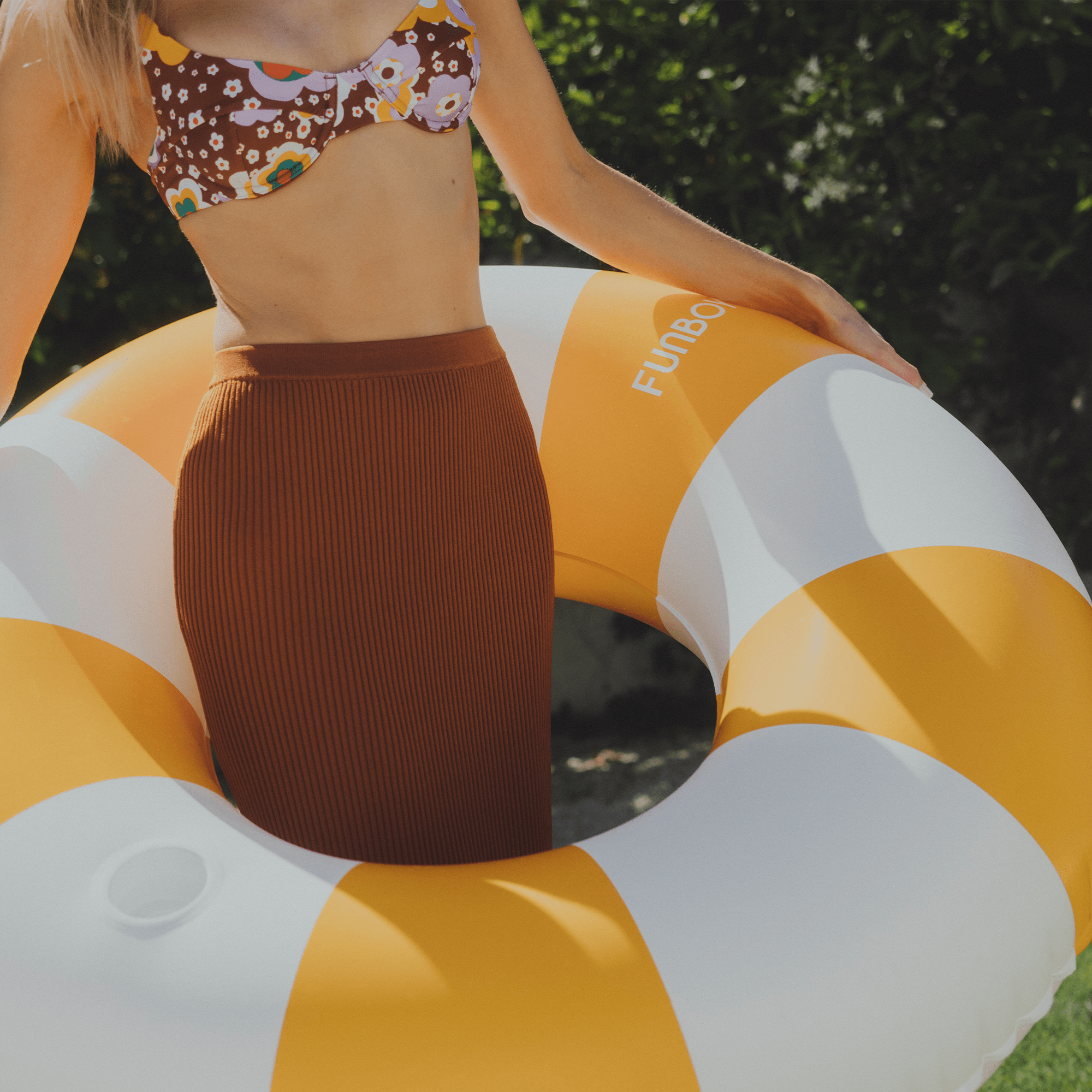 Large Pool Tube Float: Yellow & White Stripes, 48" | FUNBOY US