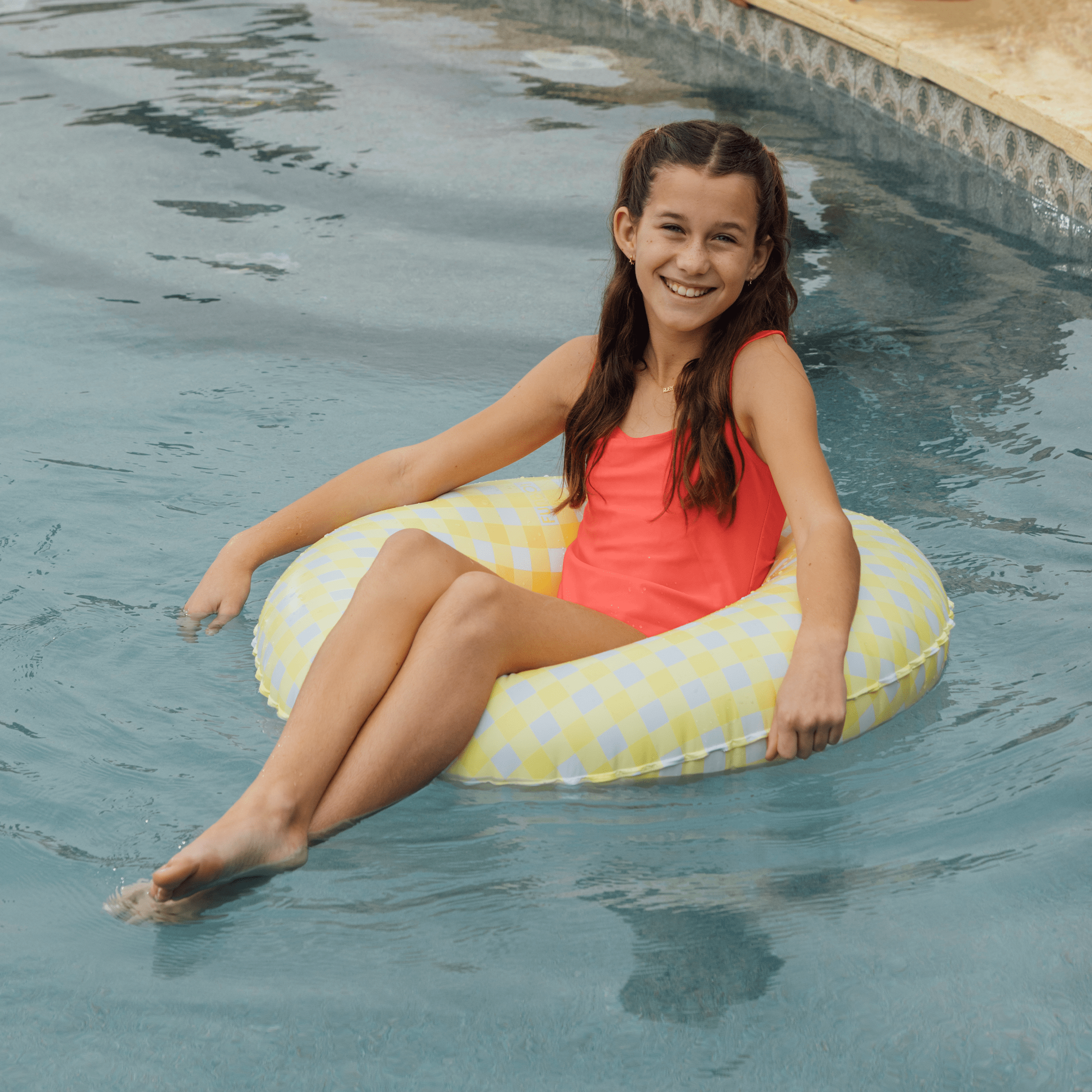 Kids Tube Float, 34", Yellow Gingham | FUNBOY Outlet
